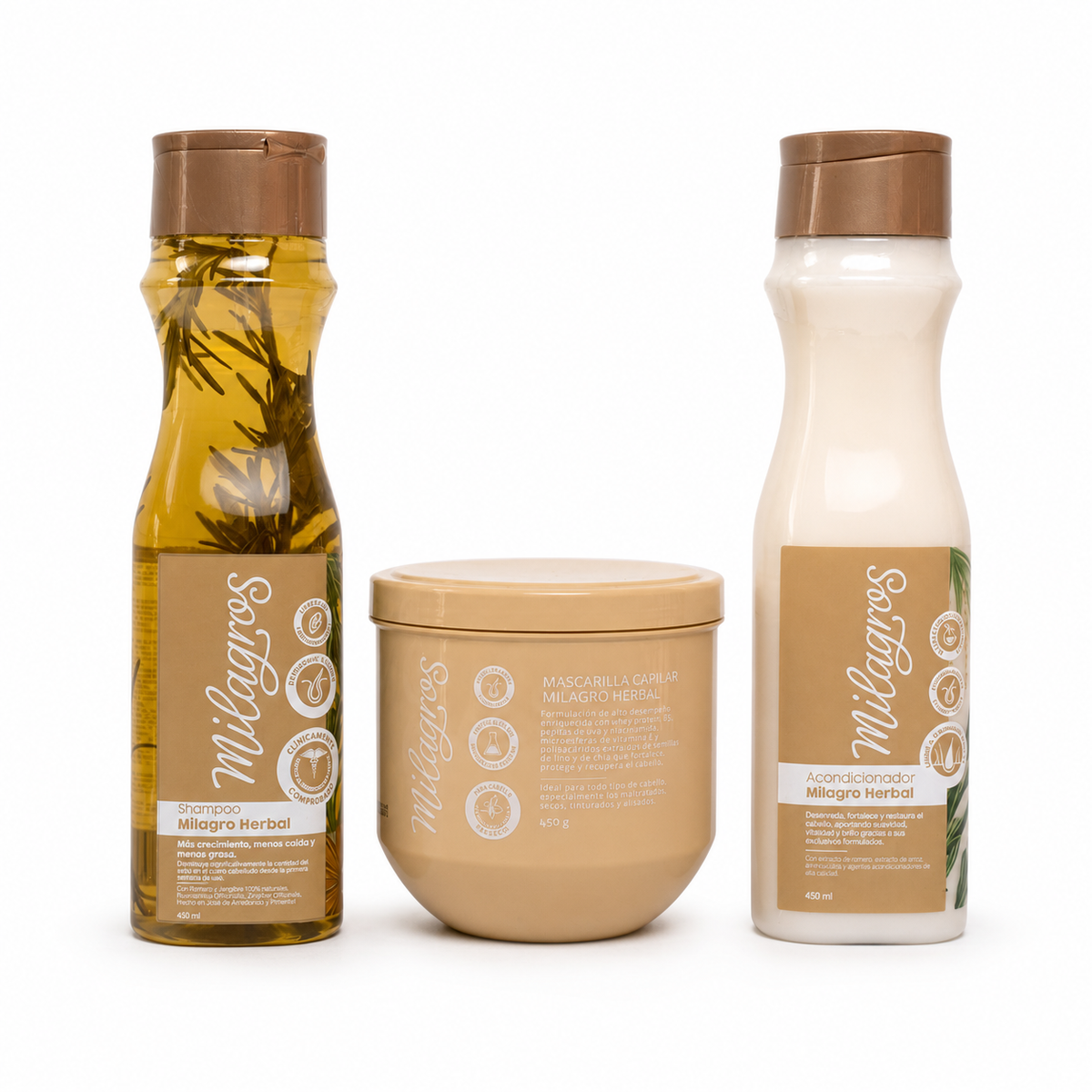 Milagros Kit Herbal Shampoo, Acondicionador y Mascarilla