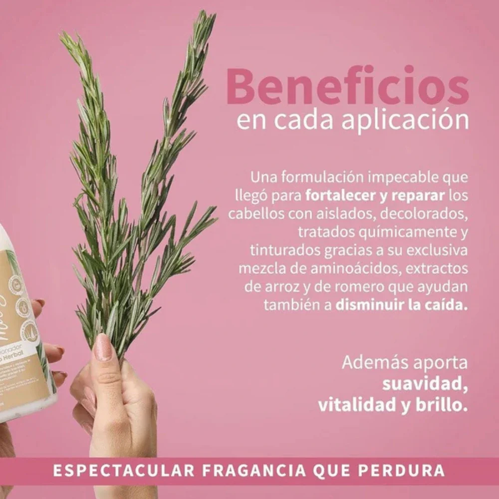 Milagros Acondicionador Herbal 450ml - Rosemary, Rice & Amino Acids by Miracles — imagen 2