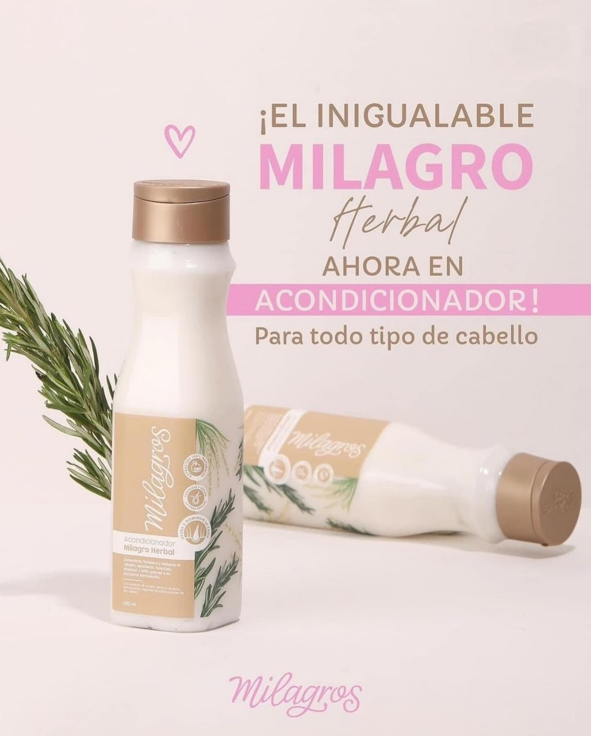 Milagros Acondicionador Herbal 450ml - Rosemary, Rice & Amino Acids by Miracles — imagen 4