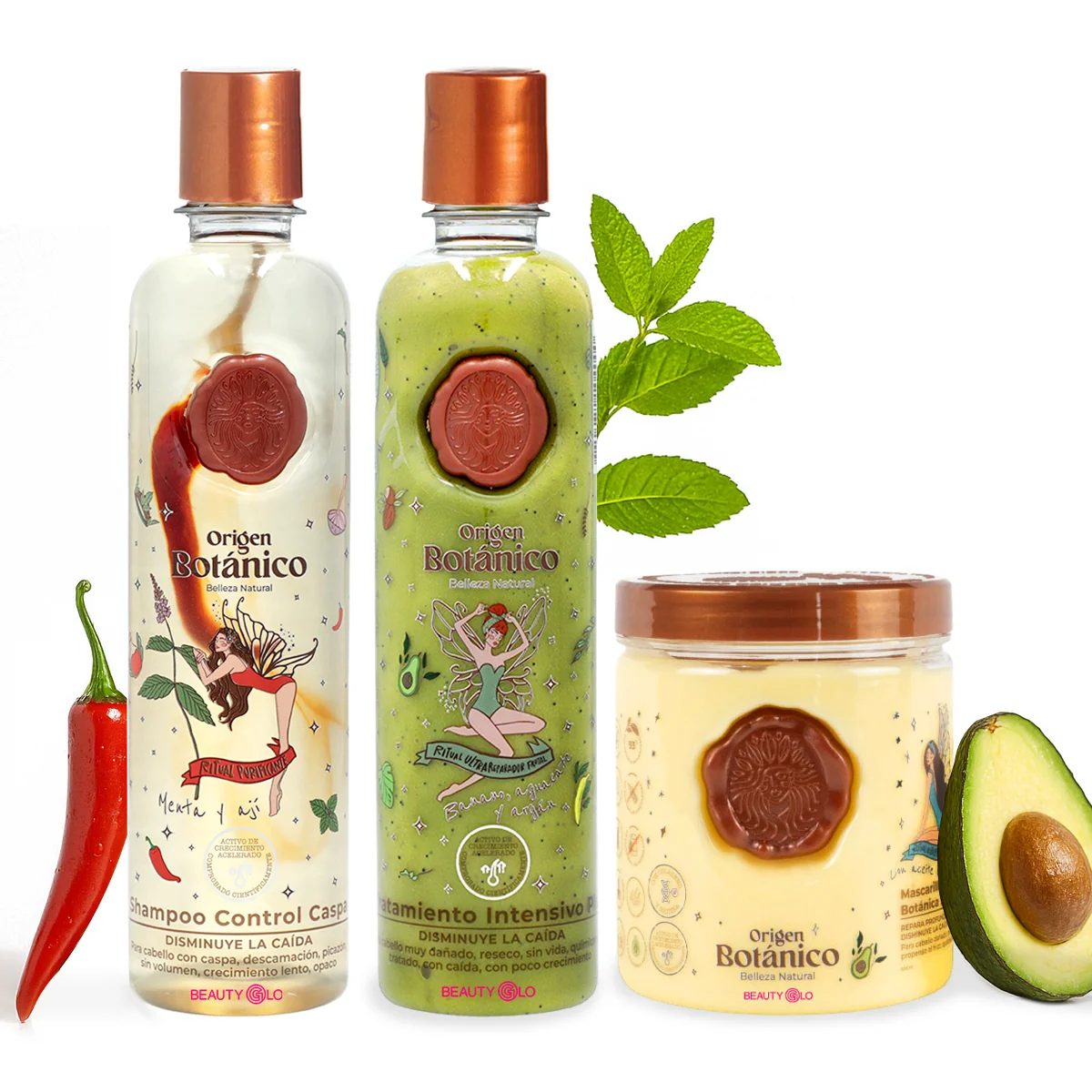 Origen Botánico Shampoo Aji, Tratamiento Plex & Mascarilla SOS | 3-Piece Set